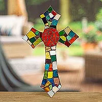 Stained glass cross, 'Fire of Faith' - Stained glass cross