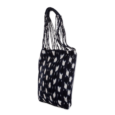 Cotton tote bag, 'Indigo' - Hand-Woven Patterned Cotton Tote Bag in Blue and White
