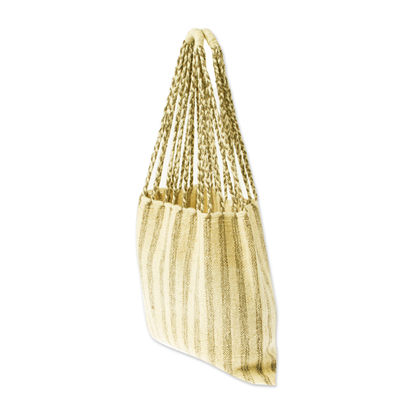 Cotton tote bag, 'Noble Ivory' - Handloomed Cotton Tote Bag with Striped Ivory Pattern