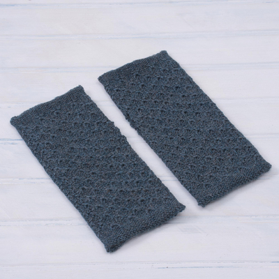 100% baby alpaca fingerless mitts, 'Passionate Pattern in Teal' - Patterned 100% Baby Alpaca Fingerless Mitts in Teal