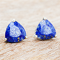 Lapis lazuli stud earrings, 'Winter Shine' - Faceted Lapis Lazuli and Sterling Silver Stud Earrings