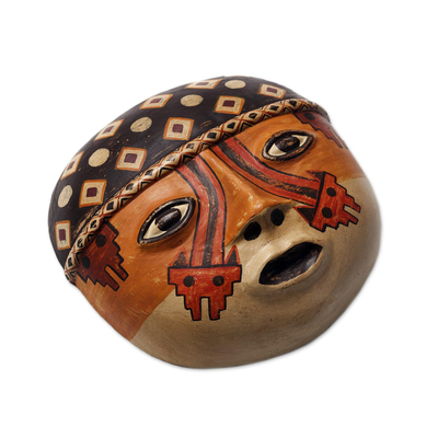 Ceramic mask, 'Wari Strength' - Handcrafted Pre-Hispanic Wari Ceramic Mask from Peru