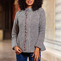 Alpaca blend sweater jacket, 'Morning Muse in Grey' - Grey Alpaca Blend Sweater Jacket from Peru