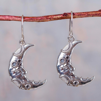Silver dangle earrings, 'Waning Moon' - Andean Artisan Crafted 950 Silver Crescent Moon Earrings