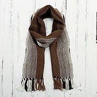 100% alpaca wool scarf, 'Chocolate Tones' - Chocolate Tones Hand-woven Alpaca Wool Scarf From Peru