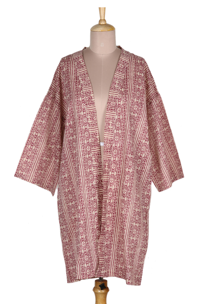 Cotton kimono jacket, 'Berry Charm' - Hand Made Screen Printed Cotton Kimono Jacket