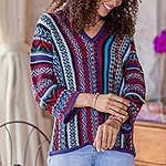 V-Neck Alpaca Blend Sweater with Kimono-Style Sleeves, 'Fall Style'