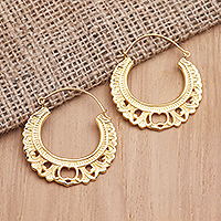 Gold-plated hoop earrings, 'Golden Apple' - Hand Crafted Gold-Plated Hoop Earrings from Bali