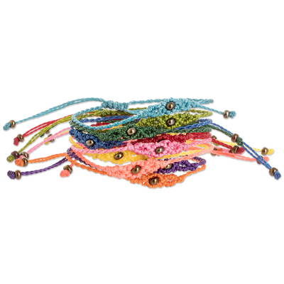 Glass bead macrame bracelets, 'Years of Joy' (set of 10) - Handcrafted Assorted Glass Bead Macrame Bracelets Set of 10
