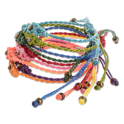 Glass bead macrame bracelets, 'Years of Joy' (set of 10) - Handcrafted Assorted Glass Bead Macrame Bracelets Set of 10