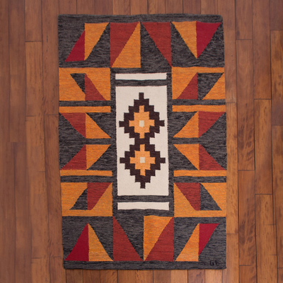 Wool area rug, 'Chakana World' (4x4.5) - Earthtone Wool Area Rug from Peru (4x4.5)