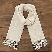 100% alpaca scarf, 'Andean Delight in Bone' - 100% Alpaca Wrap Scarf in Solid Bone from Peru