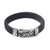 Men's leather and sterling silver wristband bracelet, 'Powerful Lion' - Men's Leather and Sterling Silver Wristband with Lion