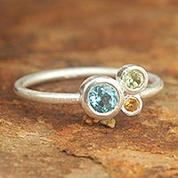 Blue topaz and citrine cocktail ring, 'Chiang Mai Majesty' - Handmade Blue Topaz and Citrine Cocktail Ring
