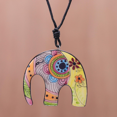 Collar colgante de cerámica - Collar con colgante de elefante de cerámica bohemia de Tailandia