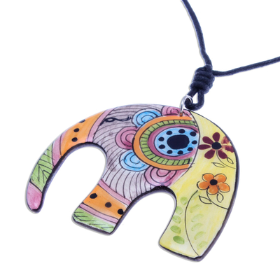 Collar colgante de cerámica - Collar con colgante de elefante de cerámica bohemia de Tailandia