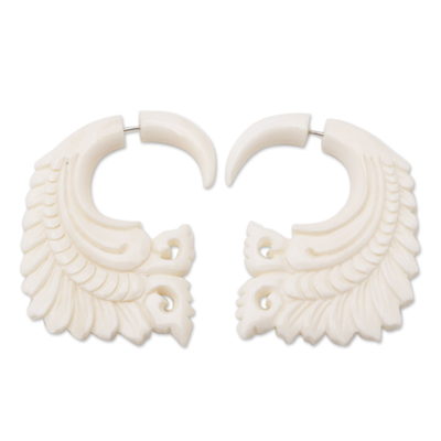 Hand-carved drop earrings, 'Heaven Wings' - Hand-Carved Wing Drop Earrings from Bali