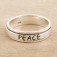 Sterling silver meditation ring, 'Spinning World Peace' - Artisan Crafted Sterling Silver Meditation Ring