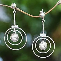 Sterling silver dangle earrings, 'Happy Rings' - Ring Pattern Sterling Silver Dangle Earrings from Bali