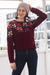 100% alpaca sweater, 'Burgundy Garden' - Burgundy Floral Intarsia Knit 100% Alpaca Sweater (image 2) thumbail