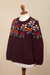 100% alpaca sweater, 'Burgundy Garden' - Burgundy Floral Intarsia Knit 100% Alpaca Sweater (image 2c) thumbail