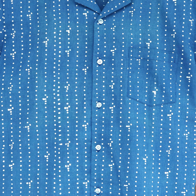 Men's linen-blend short-sleeved shirt, 'Keeping Track' - Men's Short Sleeved Linen Blend Shirt