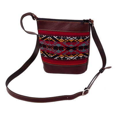 Alpaca-accented leather sling, 'Urubamba Diamonds' - Textile-Accented Leather Sling from Peru