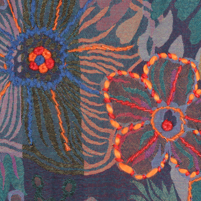 Embroidered wool shawl, 'Garden Fantasy' - Floral Embroidered Wool Shawl Handcrafted in India