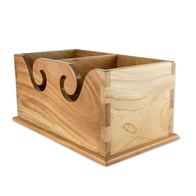 Caddy de hilo de madera - Caja de hilo de madera tallada a mano u organizador para el hogar