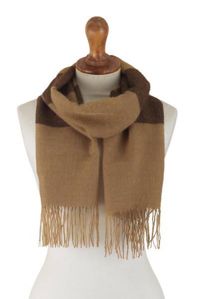 100% alpaca scarf, 'Caramel and Coffee' - Unisex Tan and Brown 100% Alpaca Scarf