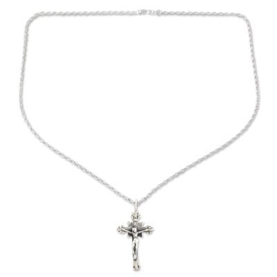 Sterling silver pendant necklace, 'Blessed Sacrifice' - Sterling Silver Pendant Necklace with Christian Cross