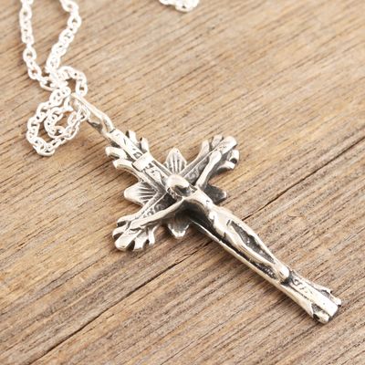 Sterling silver pendant necklace, 'Blessed Sacrifice' - Sterling Silver Pendant Necklace with Christian Cross