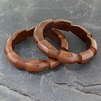 Wood bangle bracelets, 'Forest Suns' (pair) - Handmade Wood Bangle Bracelets (Pair)