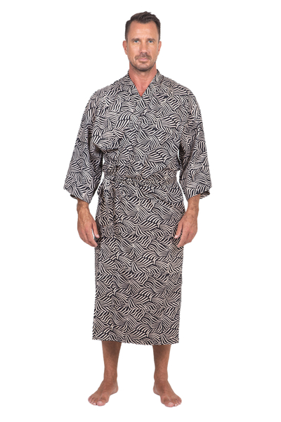 Herren-Baumwoll-Batik-Bademantel, „Bedeg“ – handgefertigter Batik-Bademantel aus 100 % Baumwolle