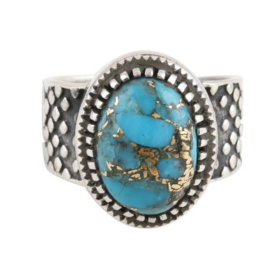 Men's sterling silver dome ring, 'Majestic Allure' - Composite Turquoise and Sterling Silver Men's Ring