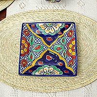 Platos de postre de cerámica, 'Hidalgo Square' (par) - Platos de postre cuadrados hechos a mano (par)