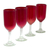 Blown glass champagne flutes, 'Festive Ruby' (set of 4) - Hand Made Handblown Red Glass Champagne Flute Drinkware Set