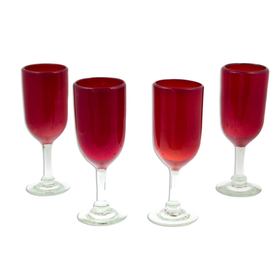 Champagnerflöten aus mundgeblasenem Glas, (4er-Set) - Handgefertigtes Trinkgeschirr-Set aus mundgeblasenem Champagnerglas aus rotem Glas