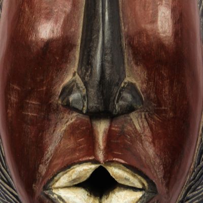 Afrikanische Holzmaske, „Großer Vogelkopf“ – Afrikanische Holzmaske mit Vogelmotiv in Braun aus Ghana