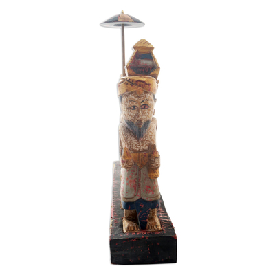 Wood statuette, 'Balinese Ceremony' - Hand Carved Balinese Ceremonial Wood Statuette
