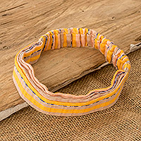 Cotton headband, 'Summer is Here' - Striped Yellow & Beige Cotton Headband Handmade in Guatemala