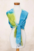 Hand-painted cotton shawl, 'Flowing River' - Hand-Painted Blue and Green Cotton Shawl from Costa Rica