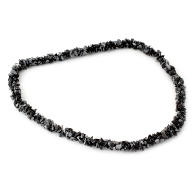 Snowflake obsidian long necklace, 'Winter Night' - Handmade Beaded Obsidian Necklace
