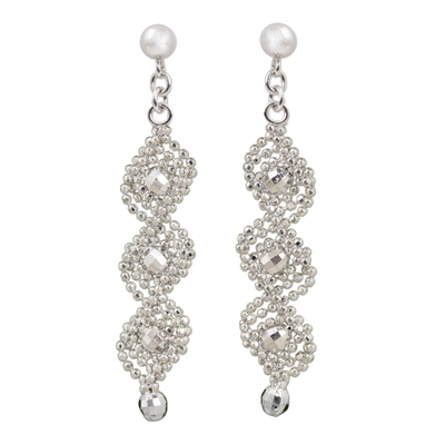Sterling silver dangle earrings, 'Beaded Helix Chandeliers' - Sterling Silver Helix Dangle Earrings from Thailand