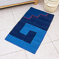 Wool area rug, 'Blue Labyrinth' (2x3.25) - Hand Crafted Blue Wool Area Rug with Natural Dyes (2x3.25)