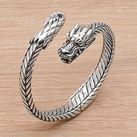 Sterling silver cuff bracelet, 'Dragon Flame' - Sterling Silver Dragon Cuff Bracelet from Indonesia