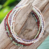 Gemstone stretch bracelets, 'Everyday Luck' (set of 7) - Thai Gemstone Beaded Stretch Bracelets (Set of 7)