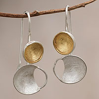 Gold accent dangle earrings, 'Sunlight and Moonbeams' - Gold accent drop earrings