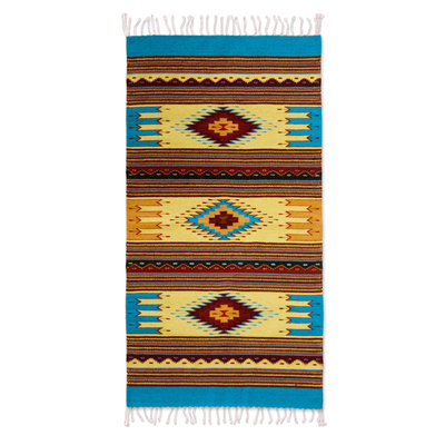 Zapotec wool rug, 'Summer Sky' (2.5x5) - Mexican Zapotec Rug (2.5x5)