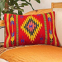 Wool cushion cover, 'Zapotec Arrows in Red' - Wool Zapotec Cushion Cover